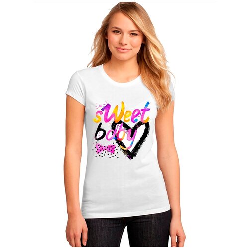 фото "женская белая футболка бабочка, сердце, надпись". размер s drabs