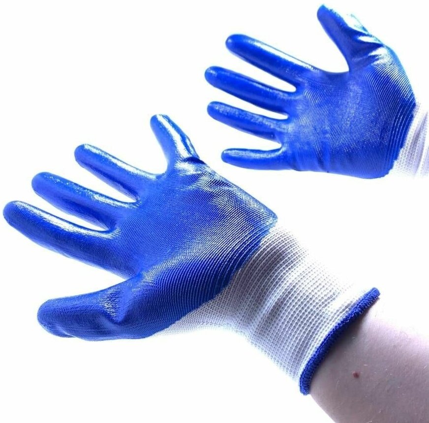 Перчатки хозяйственные садовые с покрытием из нитрила, размер M/L, 3 пары, синие