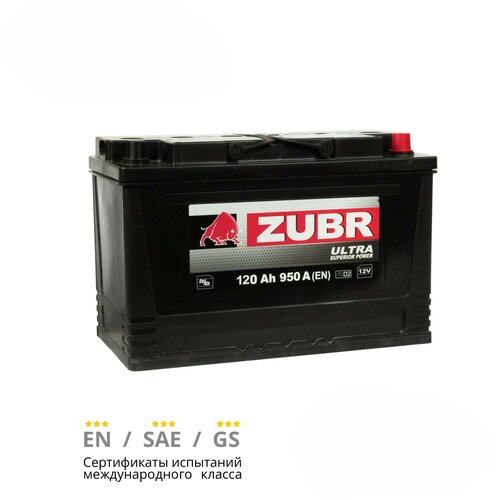 Аккумулятор автомобильный ZUBR Professional 120 Ah 950 A обратная полярность 350x175x230