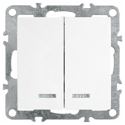 Выключатель 2-клавишный с индикатором (механизм), серия Эрна, PSW10-9102-01, белый