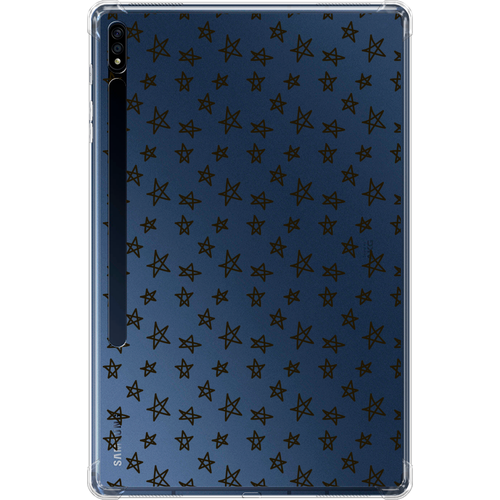 Противоударный силиконовый чехол для планшета Samsung Galaxy Tab S7 Plus/S8 Plus 12.4 Черные звезды геометрия противоударный силиконовый чехол для планшета samsung galaxy tab s7 ultra s8 ultra 14 6 черные сердечки геометрия