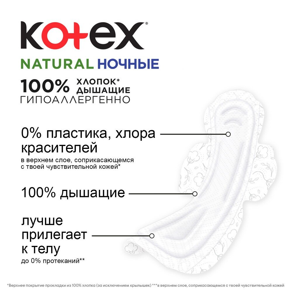 Kotex прокладки Natural ночные 6 шт.