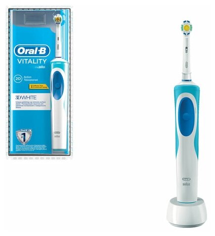 Электрическая зубная щетка Oral-B Vitality 3D White, бело-голубой - фотография № 17