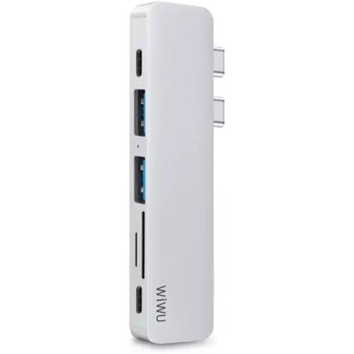 Хаб WiWU T8 2 x Type-C to 2 x USB 3.0 + 2 x Type-C + HDMI + Cardreader 7 in 1 Adapter Silver