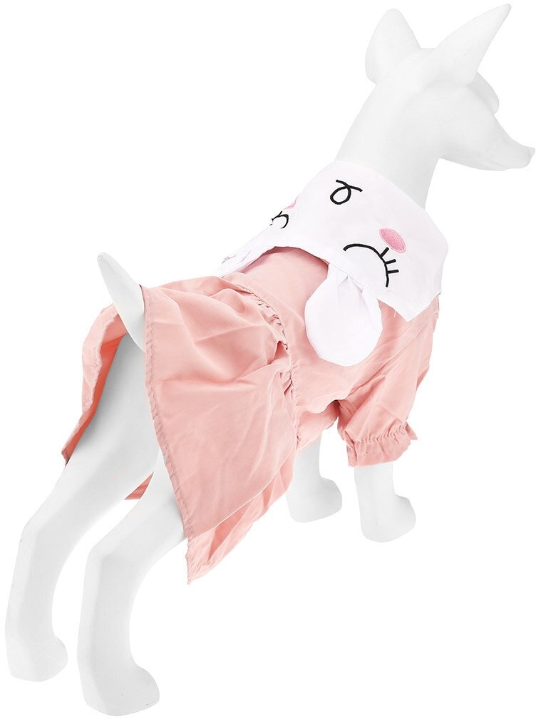 "Пэт тойс (Pet toys)" Одежда для собаки "Платье" "Зайка" с принтом, с вышивкой, на кнопках р-р XS, цвет-розовый, 100% полиэстер - фотография № 11