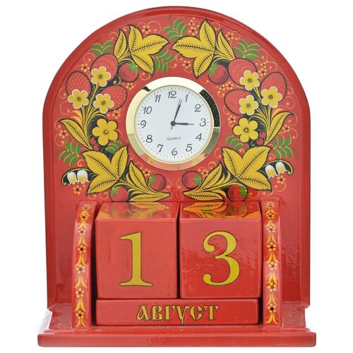 фото Настольные часы с вечным календарем "хохлома" русь великая