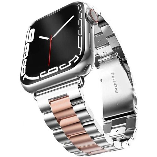 Ремешок металлический из нержавеющей стали для умных смарт часов Apple Watch 42/44/45/49 mm series 1-9 , блочный, Серебристый-медный