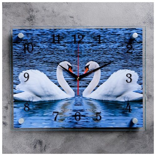 фото Часы настенные, серия: животный мир, "пара лебедей", 30х40 см, микс рубин 1169000 . 21 век