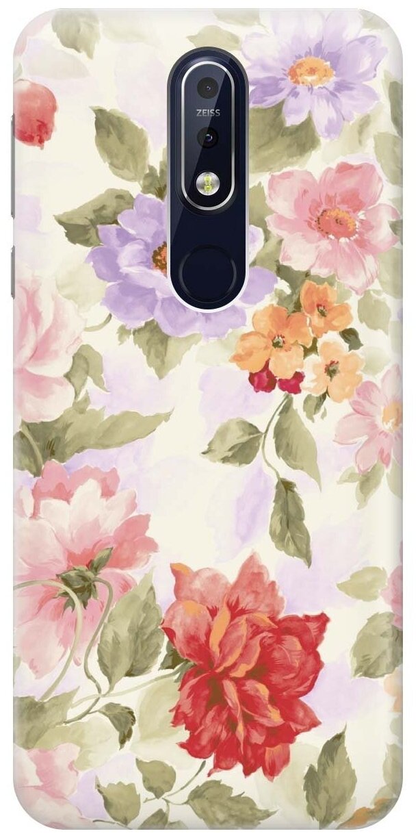 GOSSO Ультратонкий силиконовый чехол-накладка для Nokia 7.1 (2018) с принтом "Нежные цветы"