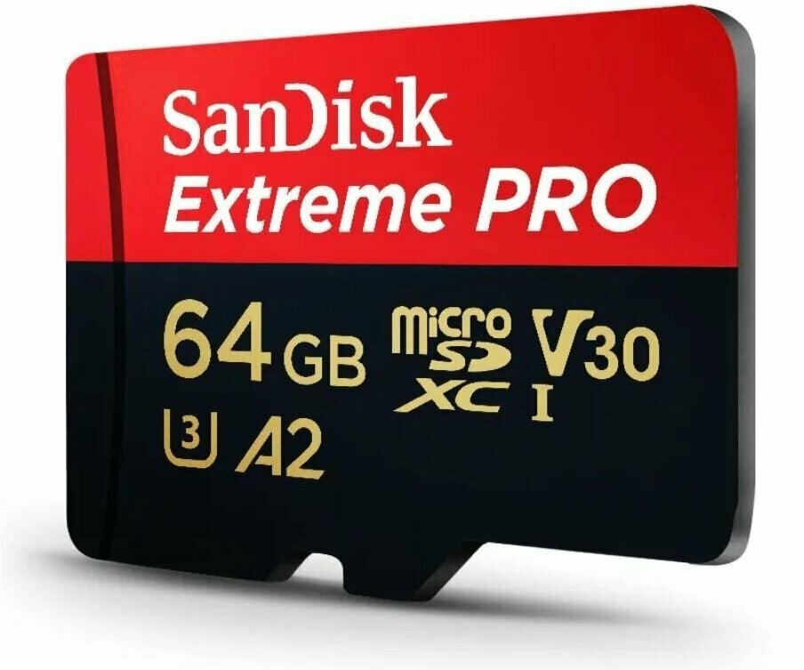 Карта памяти SanDisk Extreme PRO micro + SD адаптер 64GB 200MB/s Class 10 UHS-I (SDSQXCU-064G-GN6MA)