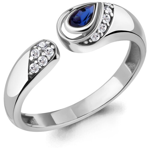 фото Серебряное кольцо aquamarine а68690аб с фианитом и гидротермальным сапфиром diamant-online