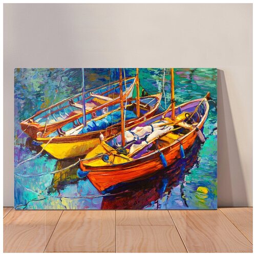 фото Картина "деревянные лодки", 40x30 см, картина на холсте на деревянном подрамнике с настенным креплением вау холст