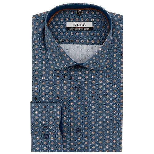 фото Рубашка мужская длинный рукав greg 253/231/3405/z/1p, полуприталенный силуэт / regular fit, цвет синий, рост 174-184, размер ворота 39
