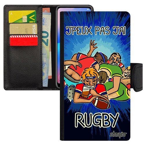 фото Противоударный чехол книжка на телефон // xiaomi mi 8 // "не могу - у меня регби!" комикс пародия, utaupia, синий