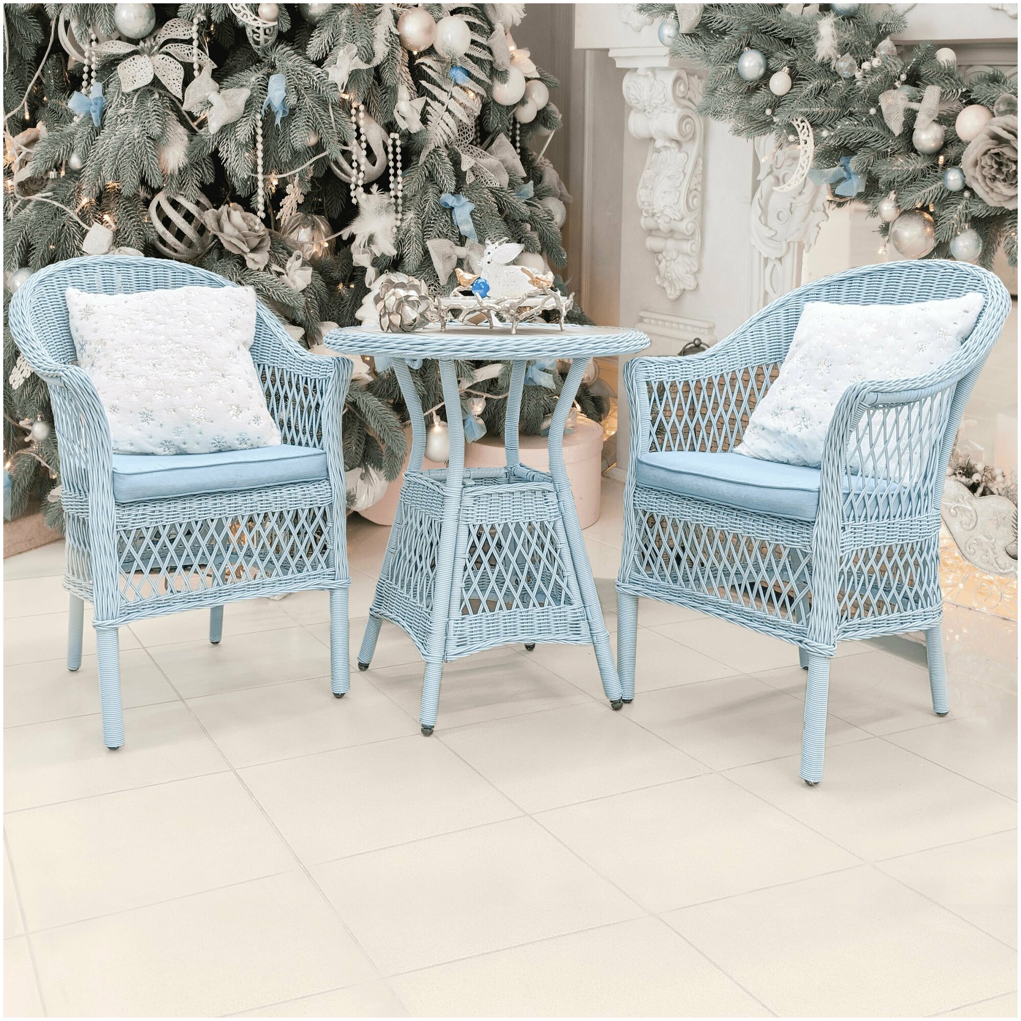 Плетеная мебель California комплект (стол + 2 кресла) цвет голубой - фотография № 3