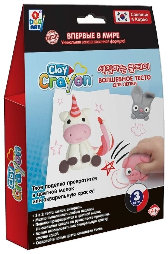 1 Toy Набор Clay Crayon тесто-мелков Единорог 3 цвета по 30 г