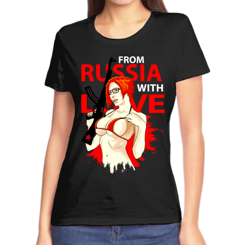 футболка женская черная с надписью россия from russia with love 5 р р 44 Футболка размер (42)2XS, черный