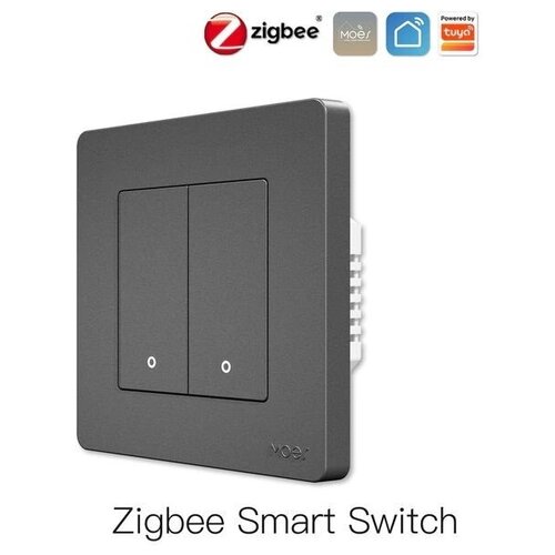 2-двух черный кнопочный клавишный безнулевой выключатель MOES ZigBee 3.0, работает с Алисой, zigbee2mqtt