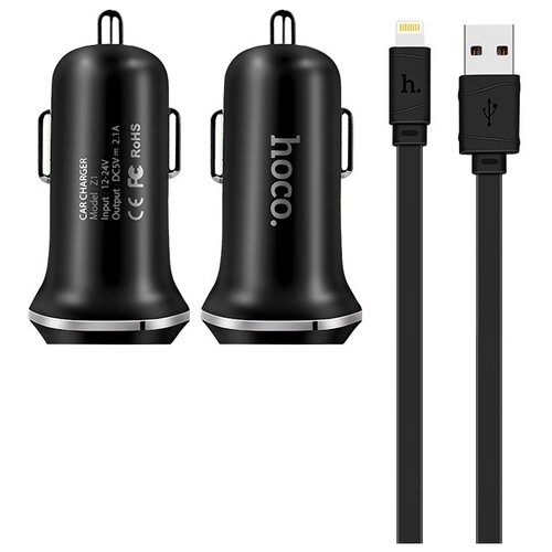 Зарядный комплект Hoco Z1 + кабель Lightning, Global, черный зарядный комплект hoco z2 кабель lightning ru белый