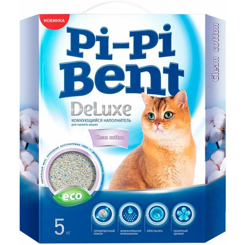 PI-PI BENT DELUXE CLEAN COTTON наполнитель комкующийся для туалета кошек ДеЛюкс Чистый хлопок (5 кг х 4 шт) pi pi bent pi pi bent комкующийся наполнитель морской бриз пакет 5 кг