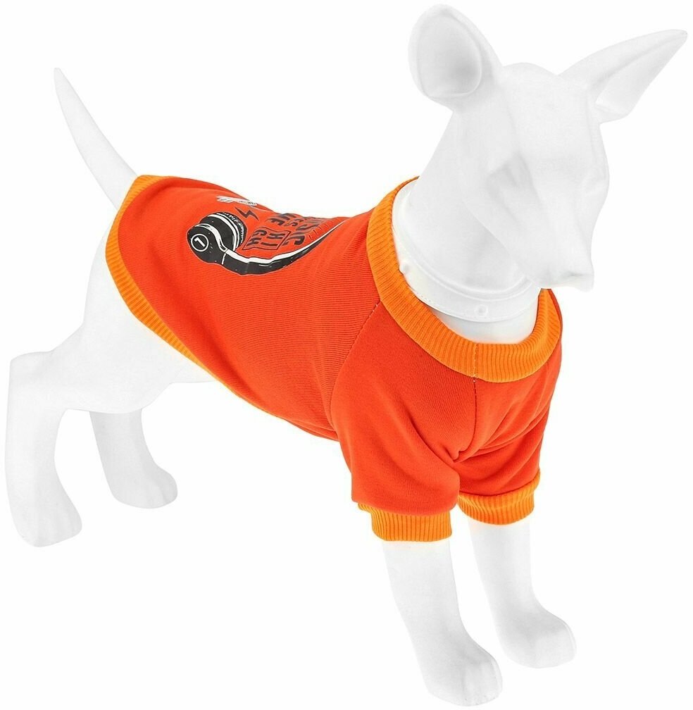 "Пэт тойс (Pet toys)" Одежда для собаки "Толстовка" "Диджей" с принтом, р-р 2XL, длина спинки 40см/обхват груди 50см/обхват шеи 32см, цвет-оранжевый, полиэстер/флис (Китай)