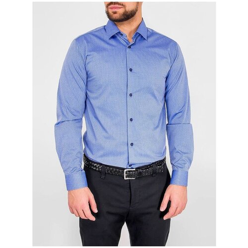 фото Рубашка мужская длинный рукав greg 223/231/09/zv/1p, приталенный силуэт / slim fit, цвет голубой, рост 174-184, размер ворота 44