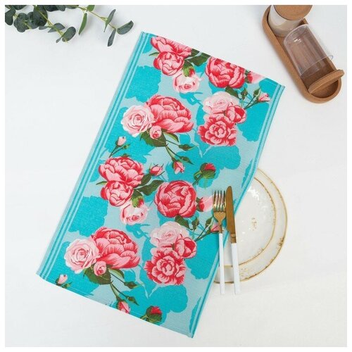 Русский дом Полотенце 35х60 см, Пятна, бирюза, вафля, 160 гр/м2, хлопок 100%