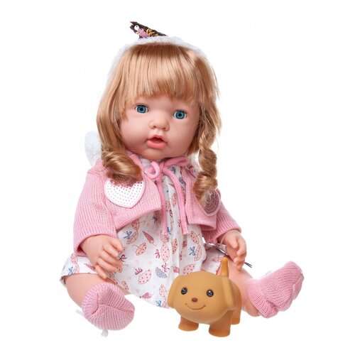 конфетка и куколка Пупс Junfa Baby Ardana, 40 см, в платье и розовой кофточке с пайетками, с аксессуарами, в коробке (WJ-C0017)