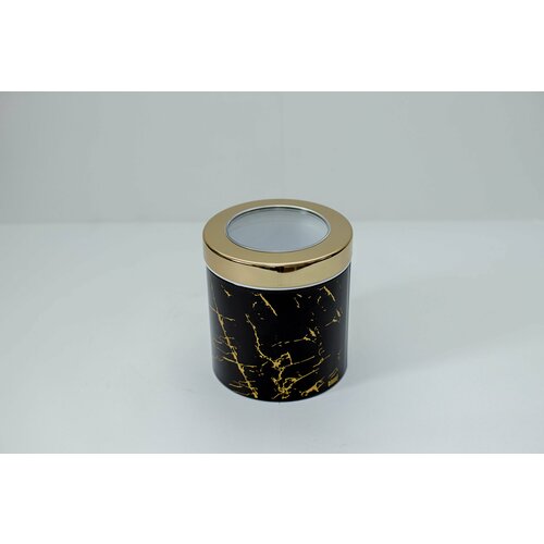 Емкость для сыпучих продуктов. Bahaz Чёрный мрамор с прозрачной золотой крышкой, 2800 мл