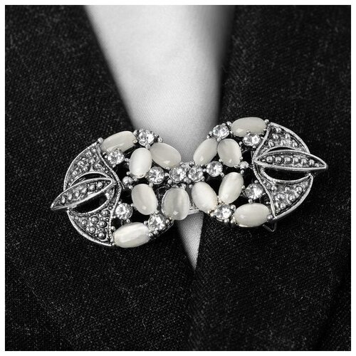 фото Зажим для кардигана "роскошь", цвет бело-серый в чернёном серебре нет бренда