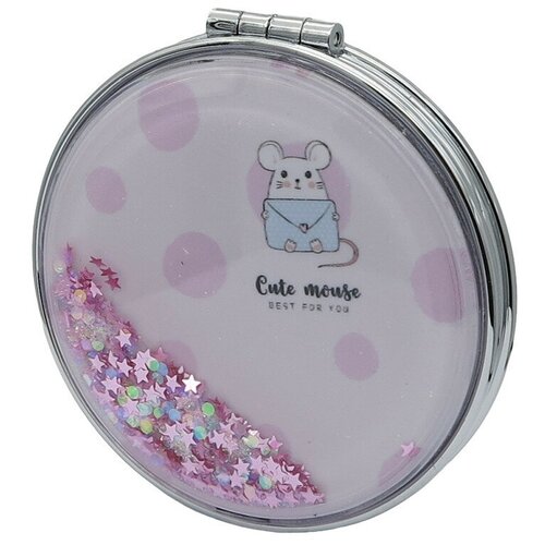 фото Зеркало косметическое "mouse pink", с блестками, складное, круглое михимихи