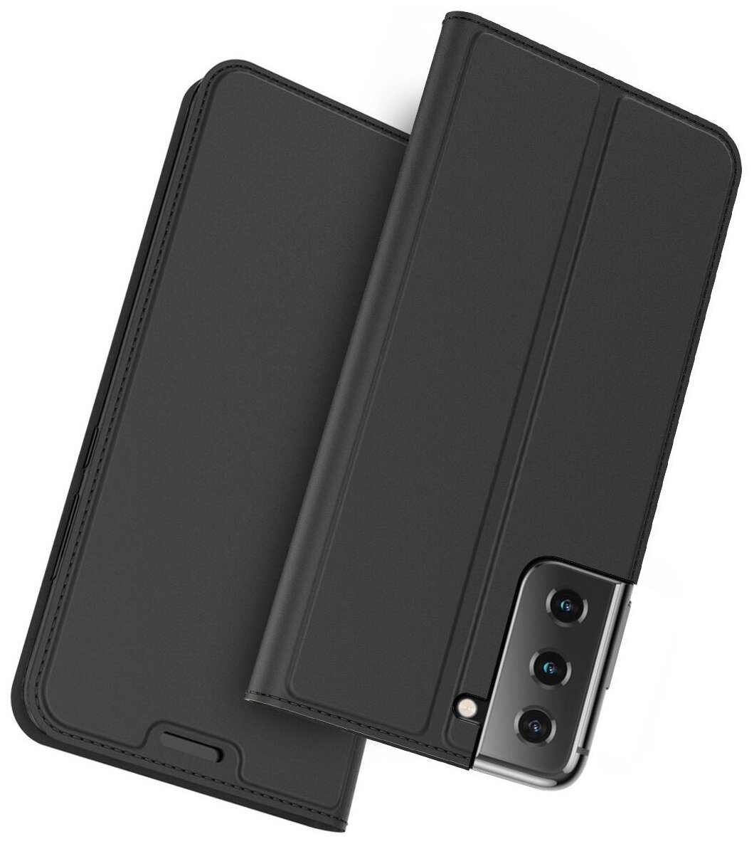 Чехол-книжка MyPads для Samsung Galaxy S21+ plus (SM-G996) водоотталкивающий с мульти-подставкой на жесткой металлической основе черный