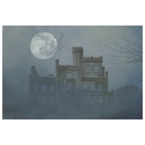 фото Постер на холсте замок в лунную ночь 60см. x 40см. твой постер