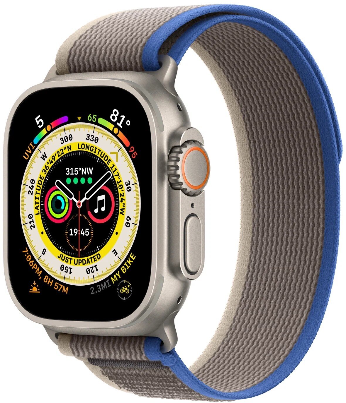 Умные часы Apple Watch Ultra 49 мм Titanium Case GPS + Cellular, титановый/сине-серый Trail Loop