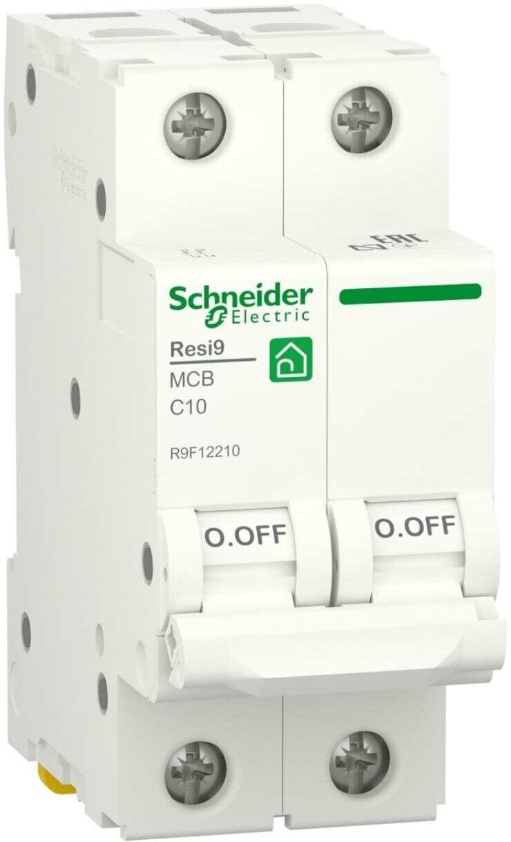 Schneider Resi9 автоматический выкл. 10А 2P 6кA х-ка С R9F12210 (6!) (арт. 787237) Schneider electric - фото №1