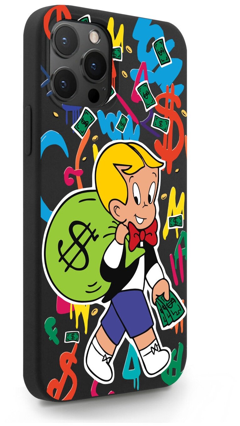 Черный силиконовый чехол MustHaveCase для iPhone 12 Pro Max Monopoly Richie Rich/ Монополи Богатенький Риччи для Айфон 12 Про Макс Противоударный