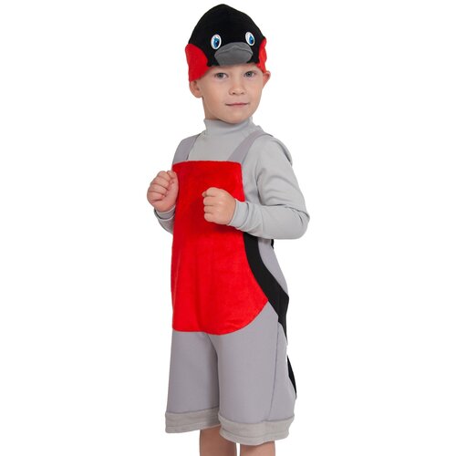Костюм КАРНАВАЛОФФ, размер 92-122, серый/черный/красный карнавальный костюм снегирь ткань плюш детский размер м 122 134см