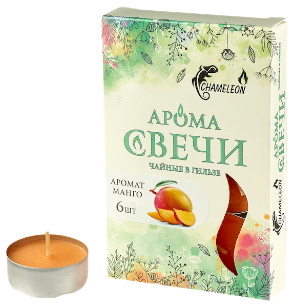 фото Хамелеон С 00-57 Свечи ароматизированные чайные в гильзе (6шт.) Манго желтый