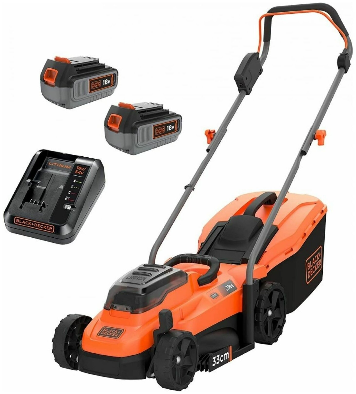 Black+Decker Газонокосилка колесная аккумуляторная 36В, совместима с аккумуляторной Bcmw33184l2-qw . - фотография № 1