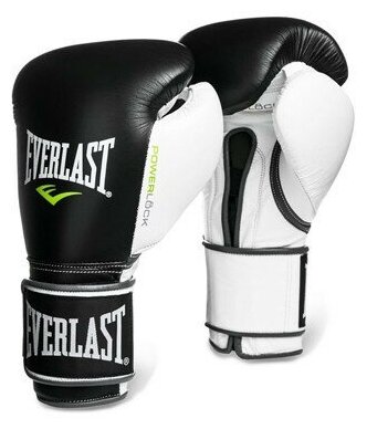 Перчатки тренировочные Everlast Powerlock 18oz черный/белый /зеленый