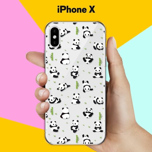 Силиконовый чехол Панды на Apple iPhone X силиконовый чехол на apple iphone x айфон x текстура красный шелк