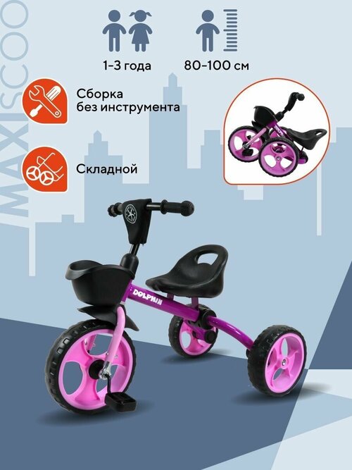 Складной велосипед детский трехколесный MAXISCOO Dolphin Черный (2023) MSC-TCL2301VL