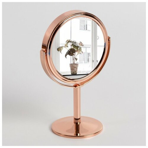 Купить Зеркало настольное, двустороннее, с увеличением, d зеркальной поверхности — 7, 9 см, цвет золотой, MikiMarket