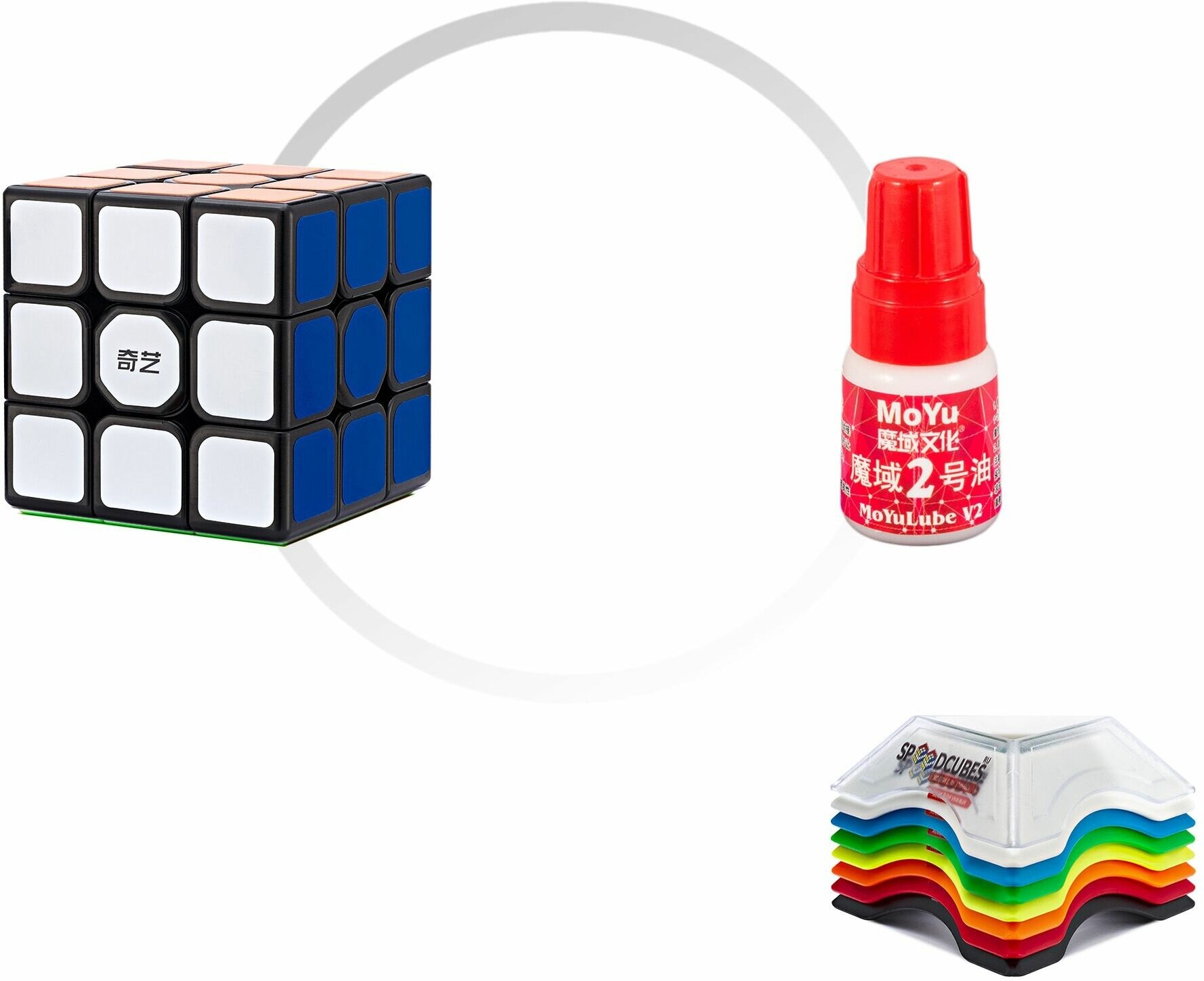 Комплект кубик Рубика для новичка QiYi (MofangGe) Sail W 3x3x3 + смазка MoYu Red lube v2 + подставка для кубика