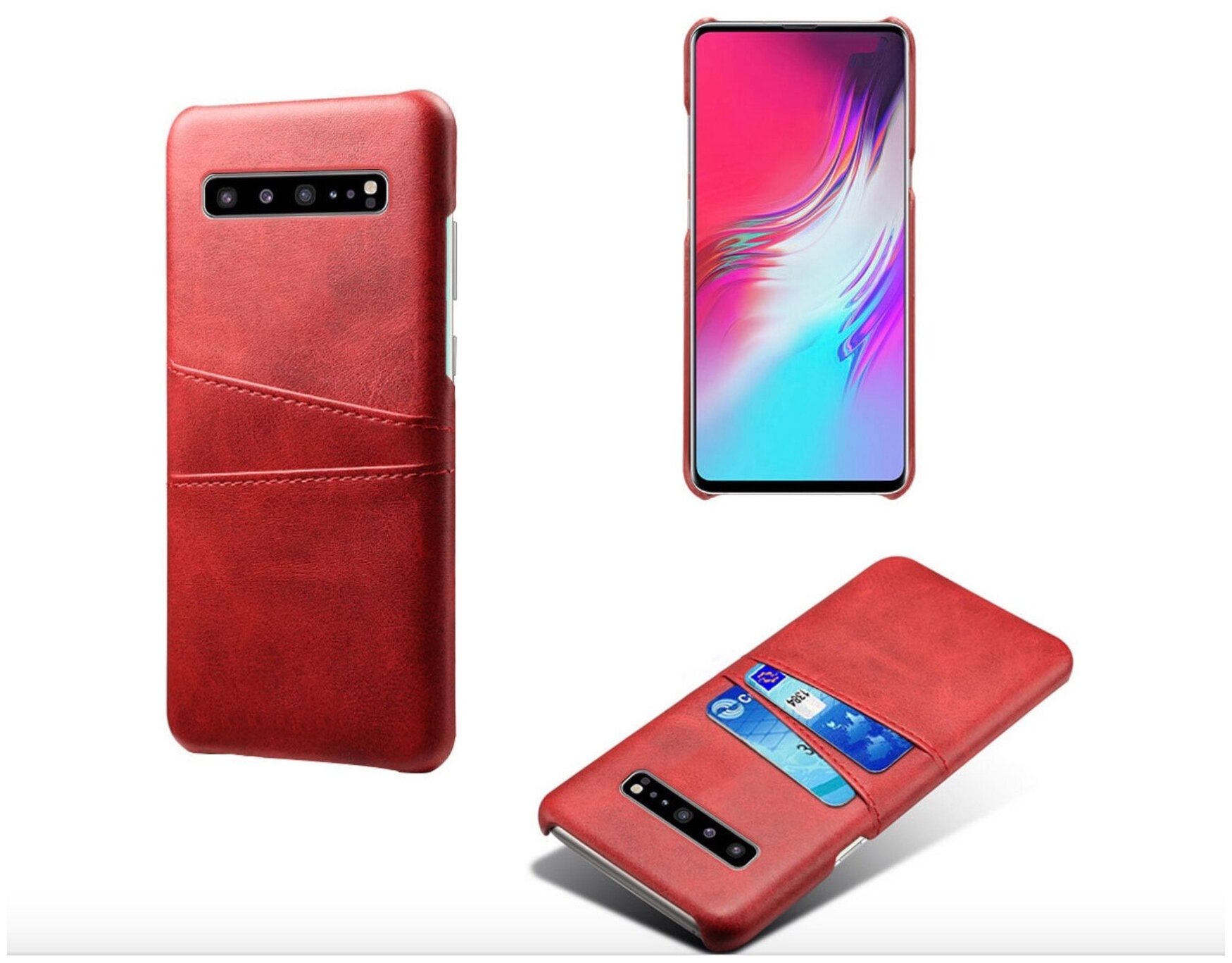 Чехол панель-накладка MyPads для Samsung Galaxy S10 Plus SM-G975F из качественной импортной кожи с визитницей с отделением для банковских карт мужской женский красный