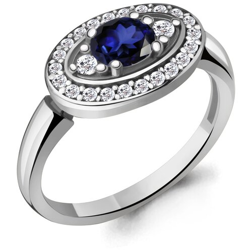 фото Серебряное кольцо aquamarine а68747аб с фианитом и гидротермальным сапфиром diamant-online