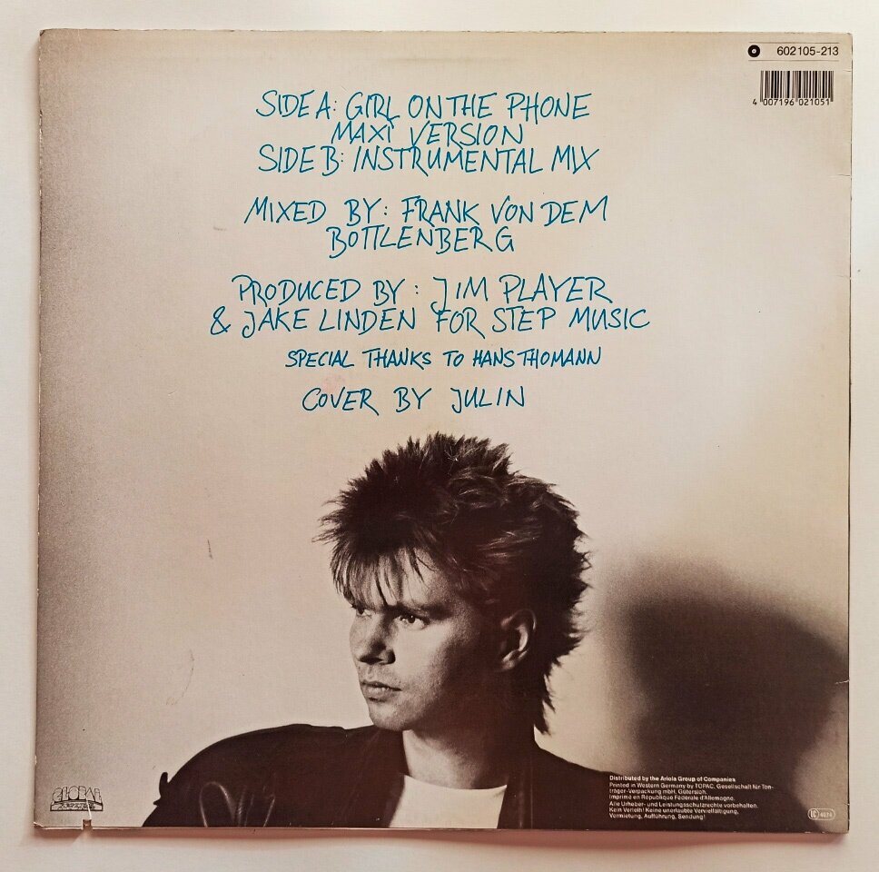 Jim Player. Girl On The Phone (Germany, 1985) Maxi-Single, 45 RPM, LP, NM