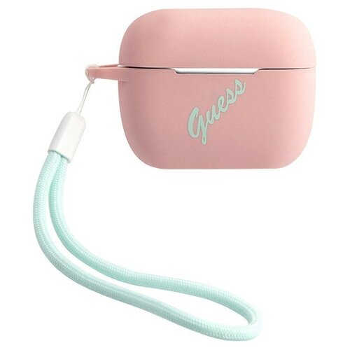 фото Чехол для airpods pro guess silicone case script logo with cord, розовый/green (guacaplsvspg)