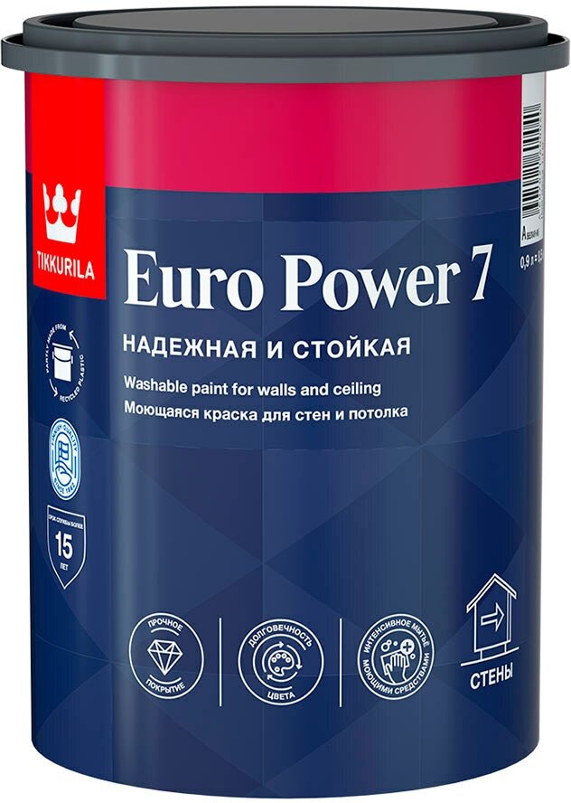 Краска моющаяся Tikkurila Euro Power 7 база А белая 0,9 л