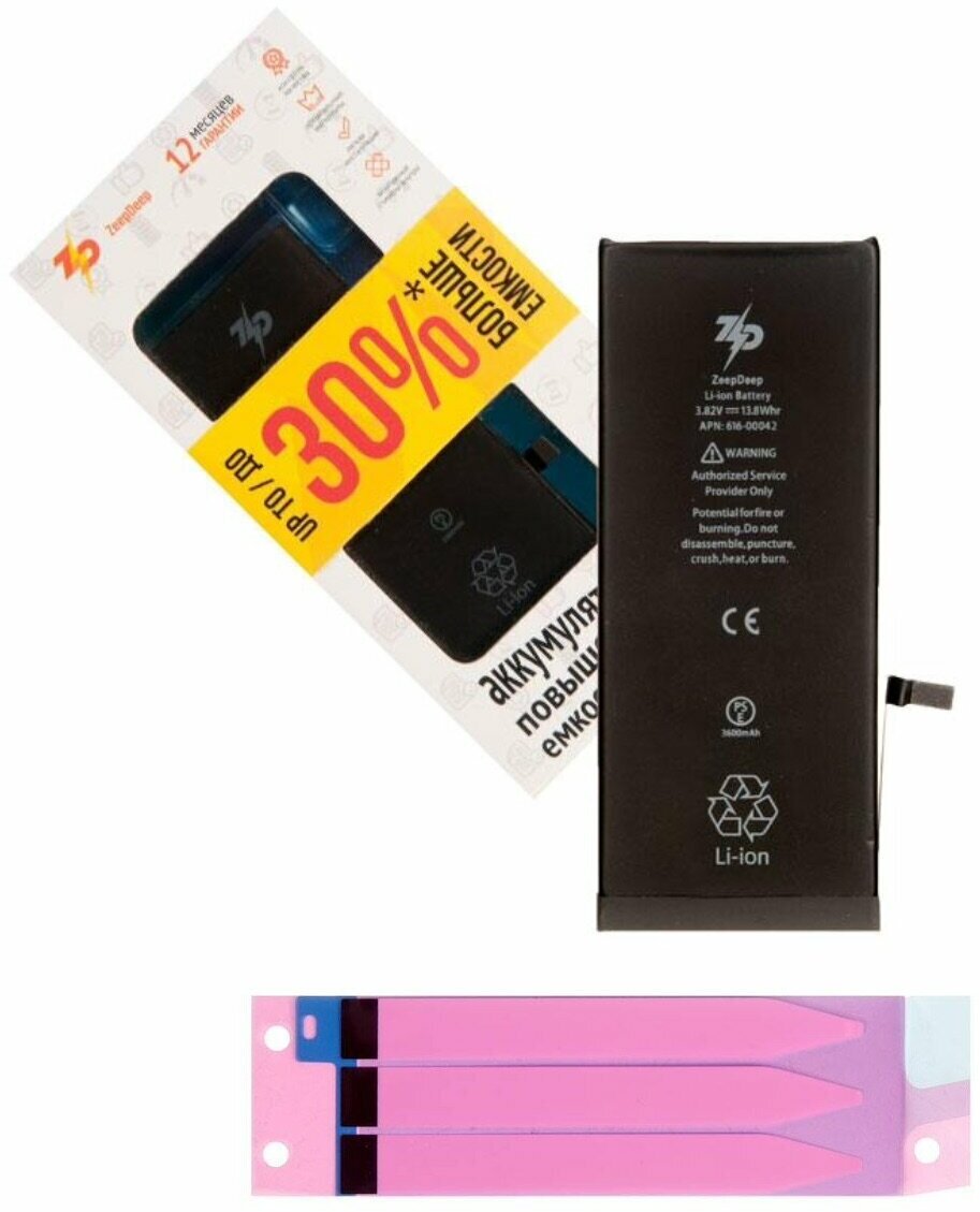 Battery / Аккумулятор для iPhone 6S plus ZeepDeep +31% увеличенной емкости: батарея 3600 mAh, монтажные стикеры